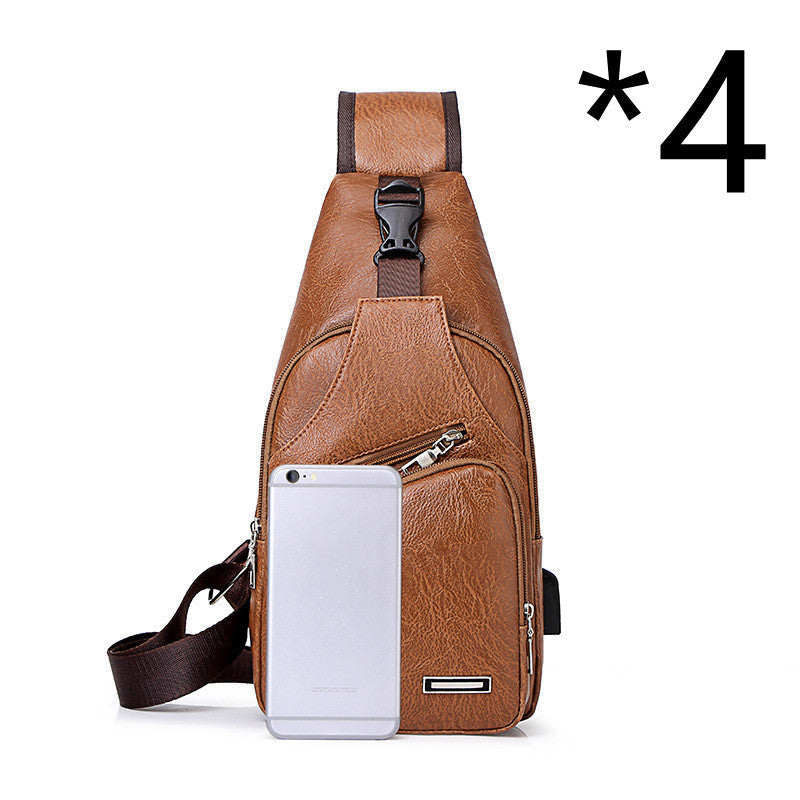 Men’s PU Leather Chest Bag – Vintage Sling Crossbody Pack with Phone Pocket – Casual Medium Shoulder Bag